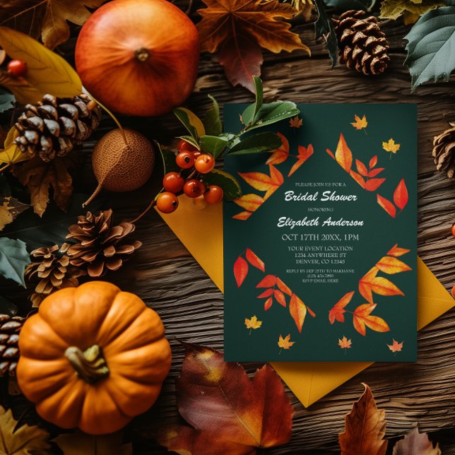 Modern Rustic Autumn Leaves Bridal Shower Invitation (Creator Uploaded)