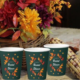 Modern Rustic Autumn Leaves Bridal Shower Paper Cups