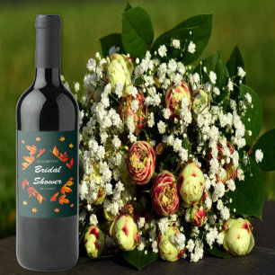 Modern Rustic Autumn Leaves Bridal Shower Wine Label