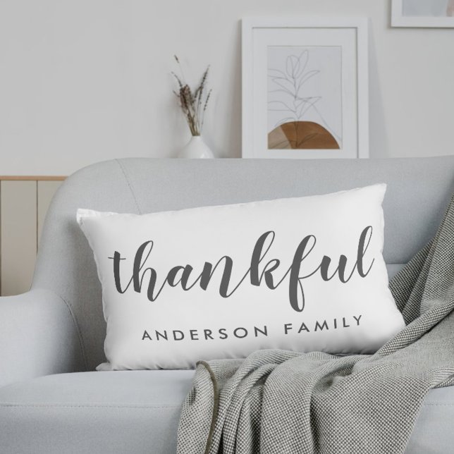 Modern Rustic Autumn Thankful Family Name Lumbar Cushion (Creator Uploaded)