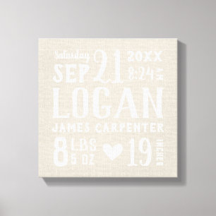 Modern Rustic Baby Birth Stats Nursery Art Canvas Print