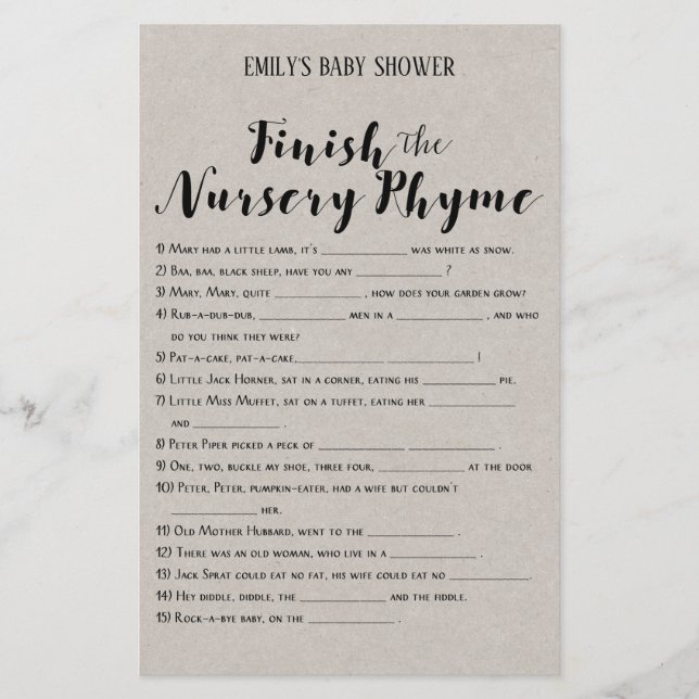 Modern Rustic Baby Shower Game PRINTED (Front)