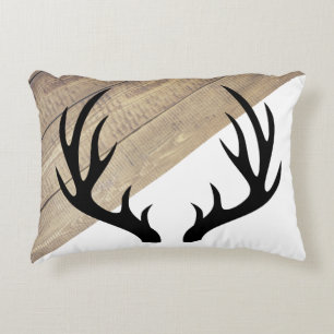 Modern Rustic Barn Wood & Black Antlers Decorative Cushion