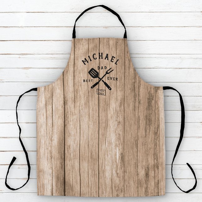 Modern Rustic BEST DAD EVER Cool Retro Wood Adult Apron (Creator Uploaded)