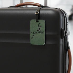 Modern Rustic Black And White Plaid Deer Luggage Tag