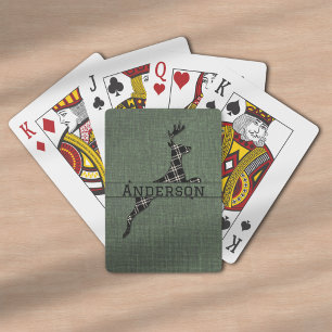Modern Rustic Black And White Plaid Deer Playing Cards