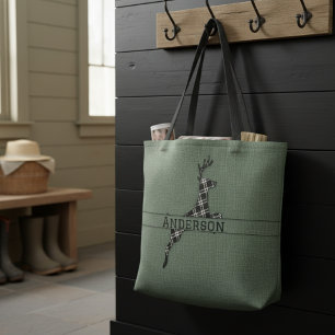 Modern Rustic Black And White Plaid Deer Tote Bag