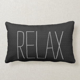 Modern rustic black burlap Relax script Lumbar Cushion
