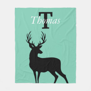 Modern Rustic Black Deer & Teal Fleece Blanket