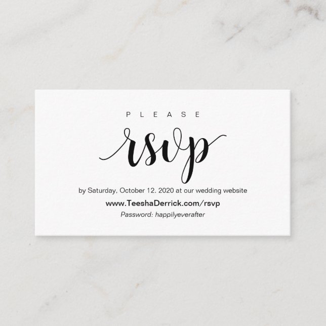 Modern Rustic, Black Script, online RSVP Enclosure Card (Front)