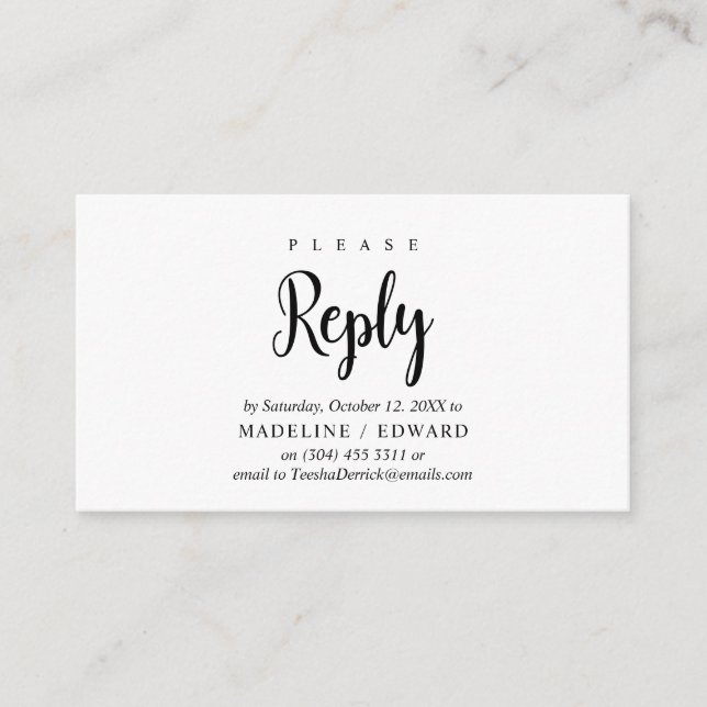 Modern Rustic, Black Script, RSVP respond Enclosure Card (Front)