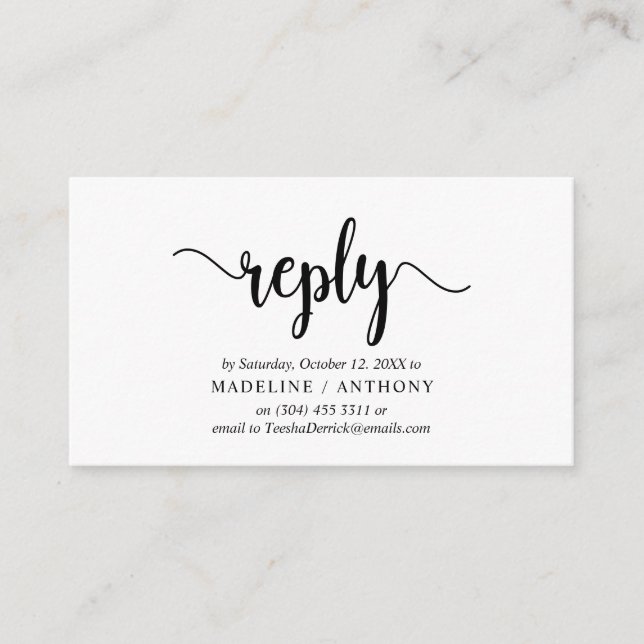 Modern Rustic, Black Script, RSVP respond Enclosure Card (Front)