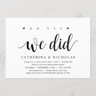 Modern Rustic, Black Script, Wedding Elopement Invitation