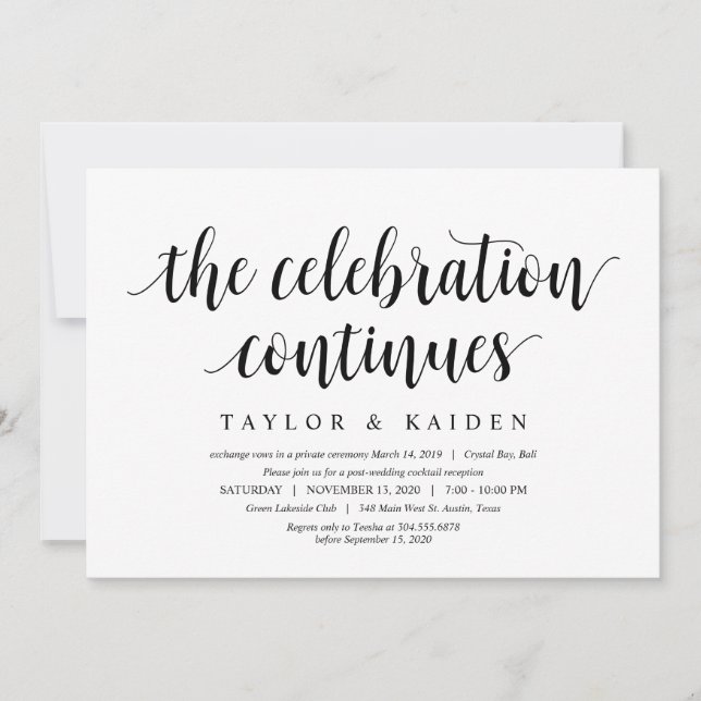 Modern Rustic, Black Script, Wedding Elopement Invitation (Front)