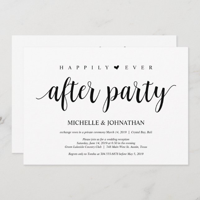 Modern Rustic, Black script, Wedding Elopement Invitation (Front/Back)