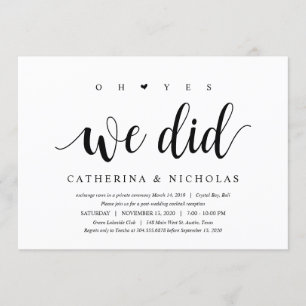 Modern Rustic, Black Script, Wedding Elopement Invitation