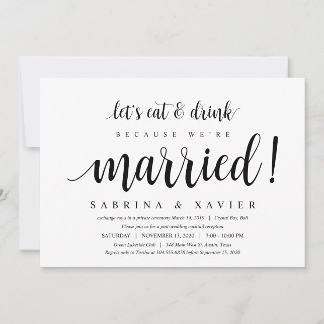 Modern Rustic, Black Script, Wedding Elopement Invitation (Front)