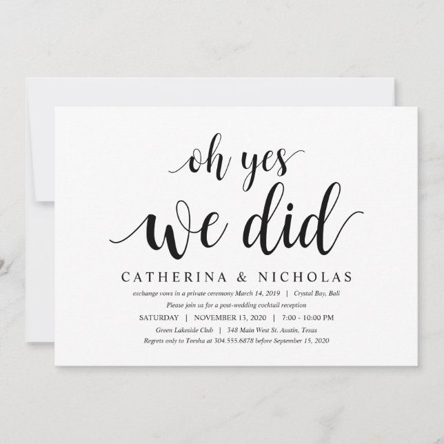 Modern Rustic, Black Script, Wedding Elopement Invitation (Front)