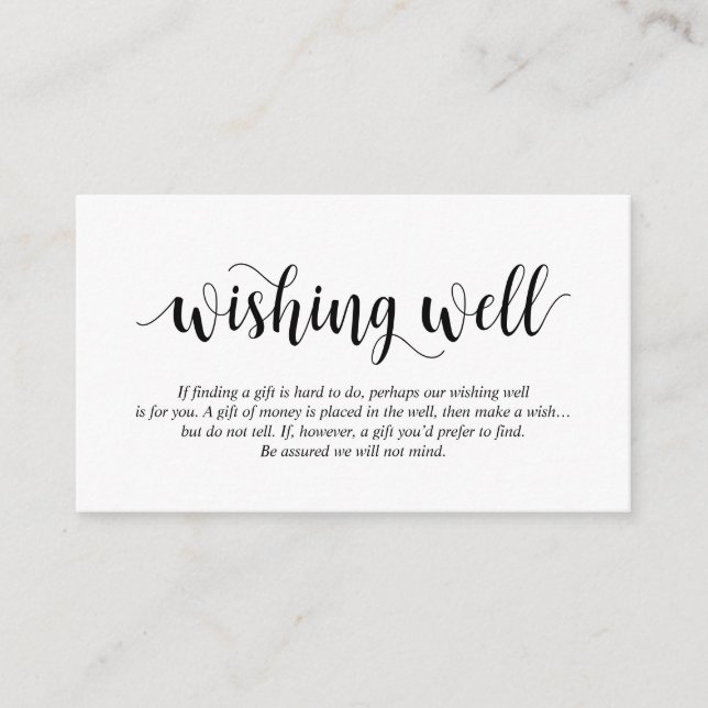 Modern Rustic, Black Script, Wedding Wishing Well Enclosure Card (Front)