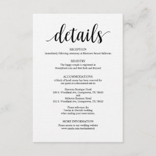 Modern Rustic Black Wedding Details Enclosure Card