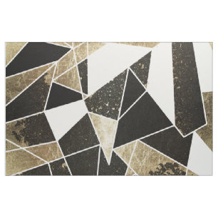 Modern Rustic Black White and Faux Gold Geometric Fabric