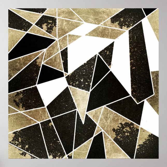 Modern Rustic Black White and Faux Gold Geometric Poster (Front)