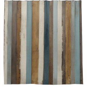 Modern Rustic Blue Brown Cream Farmhouse Stripe Shower Curtain