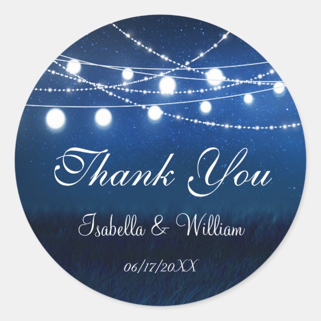 Modern Rustic Blue Country Wedding Thank You Classic Round Sticker (Front)
