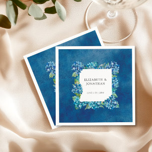 Modern Rustic Blue Hydrangeas Floral Wedding Napkin
