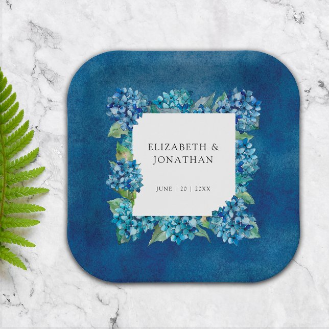 Modern Rustic Blue Hydrangeas Floral Wedding Paper Plate (Creator Uploaded)