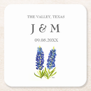 Modern Rustic Bluebonnet Custom Boho Gifts Wedding Square Paper Coaster