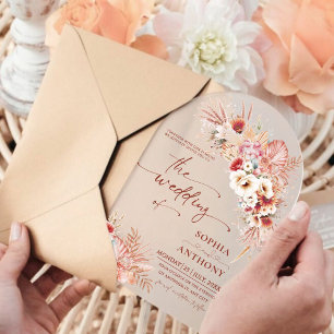 Modern Rustic Boho Floral Acrylic Wedding Acrylic Invitations