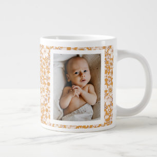 Modern Rustic Boho Floral Baby Custom Family Photo Large Coffee Mug