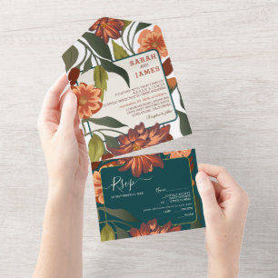 Modern Rustic boho Floral Fall wedding Custom All In One Invitation