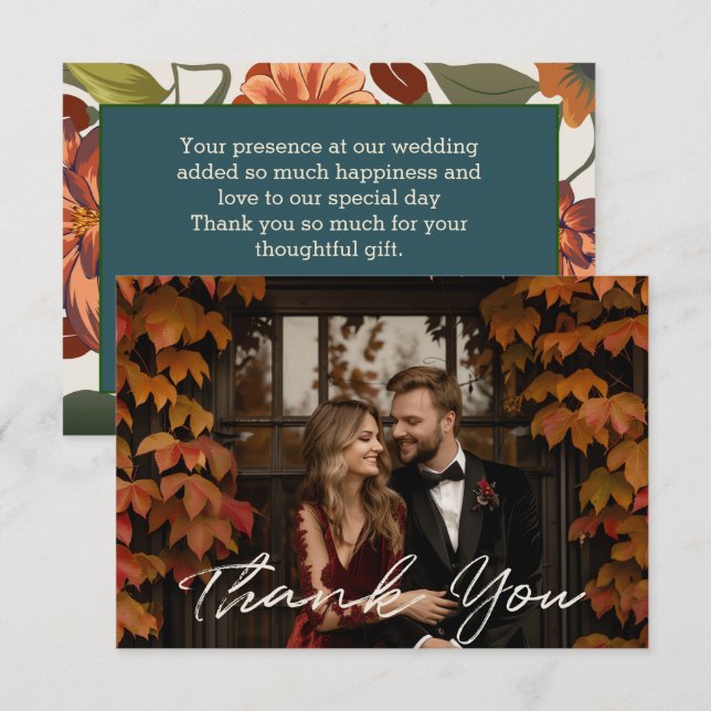 Modern Rustic boho Floral Fall wedding  Thank You Card (Front/Back)
