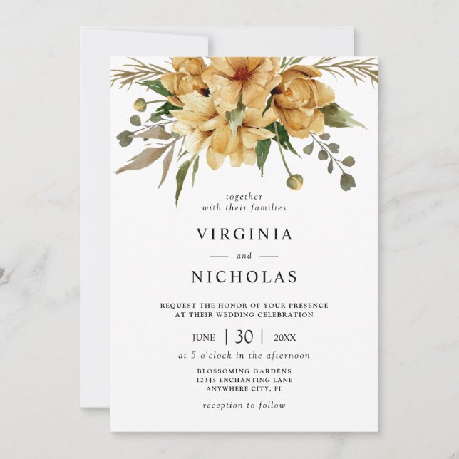 Modern Rustic Boho Floral Wedding Invitation (Front)