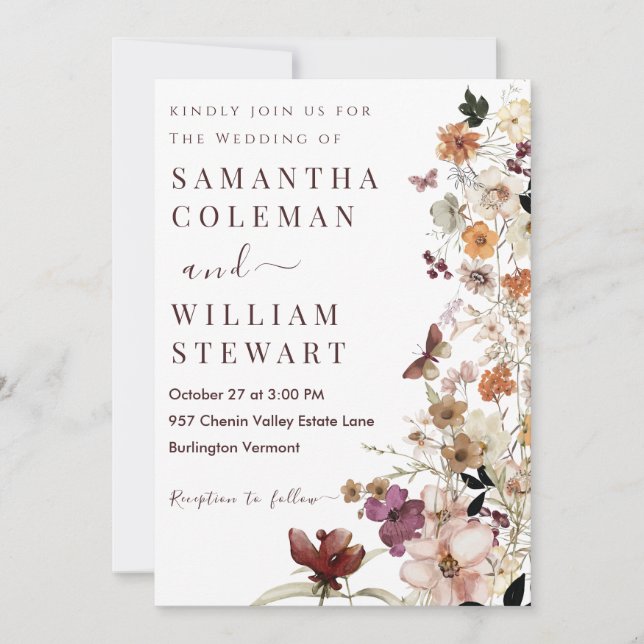 Modern Rustic Boho Wildflower Theme Wedding Invitation (Front)