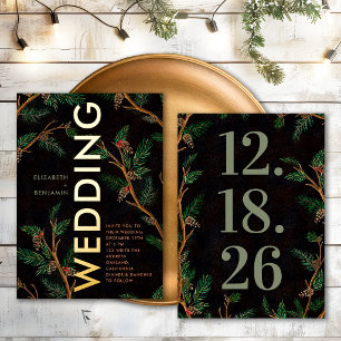 Modern Rustic Bold Holly Berries Christmas Wedding