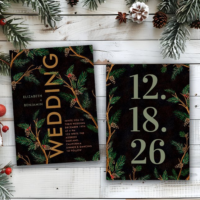 Modern Rustic Bold Holly Berries Christmas Wedding Invitation (Creator Uploaded)