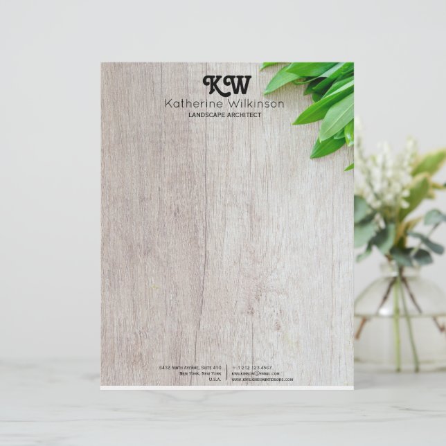 Modern Rustic Botanical Grey Wood Home Office Custom Letterhead (Standing Front)