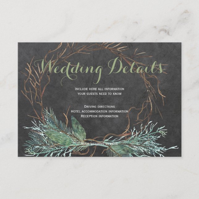 Modern rustic branch wreath wedding guest details enclosure card (Front)