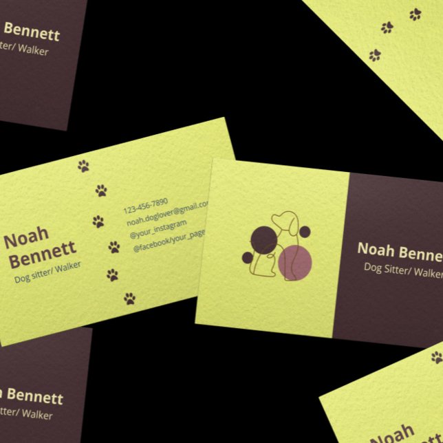 Modern Rustic Brown Pale Yellow Pet Sitting  Business Card (Creator Uploaded)