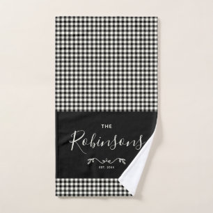 Modern Rustic Buffalo Check Plaid Family Script Bath Towel Set