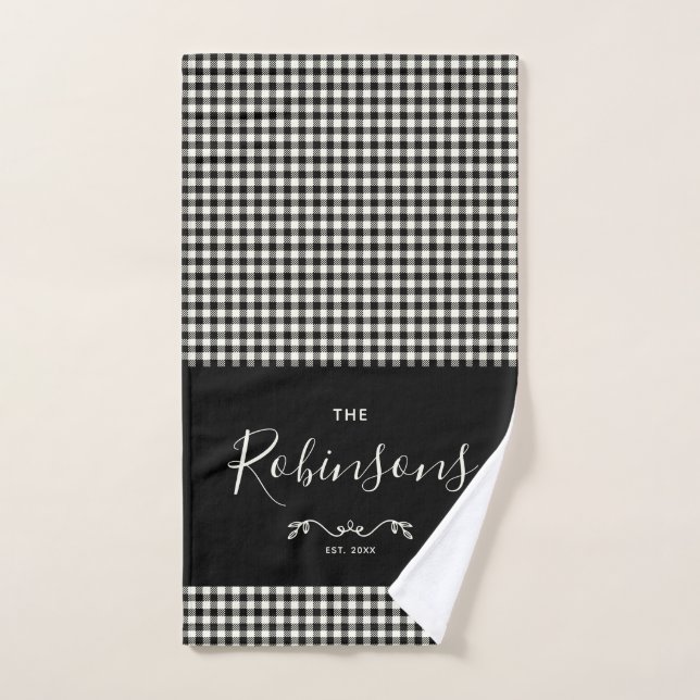 Modern Rustic Buffalo Check Plaid Family Script Bath Towel Set (Hand Towel)