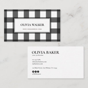 Modern Rustic Buffalo Plaid & Social Media Icons Business Card