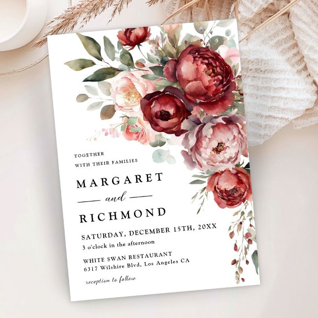 Modern Rustic Burgundy & Blush Floral Wedding Invitation (Creator Uploaded)