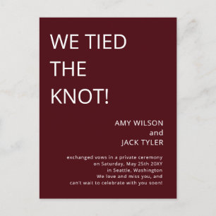 Modern Rustic Burgundy Wedding Announcement Postcard