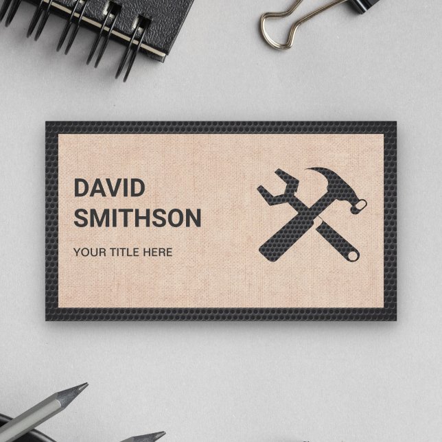 Modern Rustic Burlap Handyman Auto Repair Mechanic Business Card (Creator Uploaded)