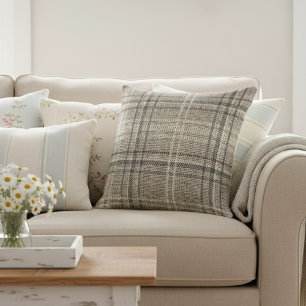 Modern Rustic Burlap Plaid Black Cushion