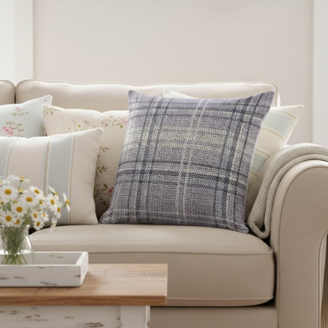 Modern Rustic Burlap Plaid Blue Cushion (Creator Uploaded)